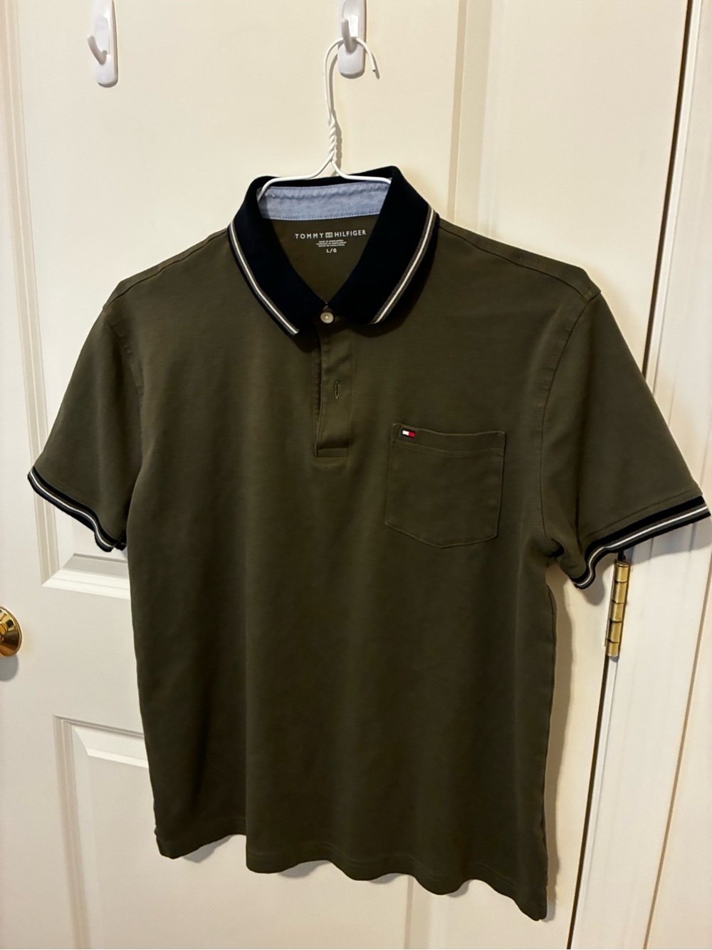 Tommy Hilfiger Olive Polo with Black Contrast Collar